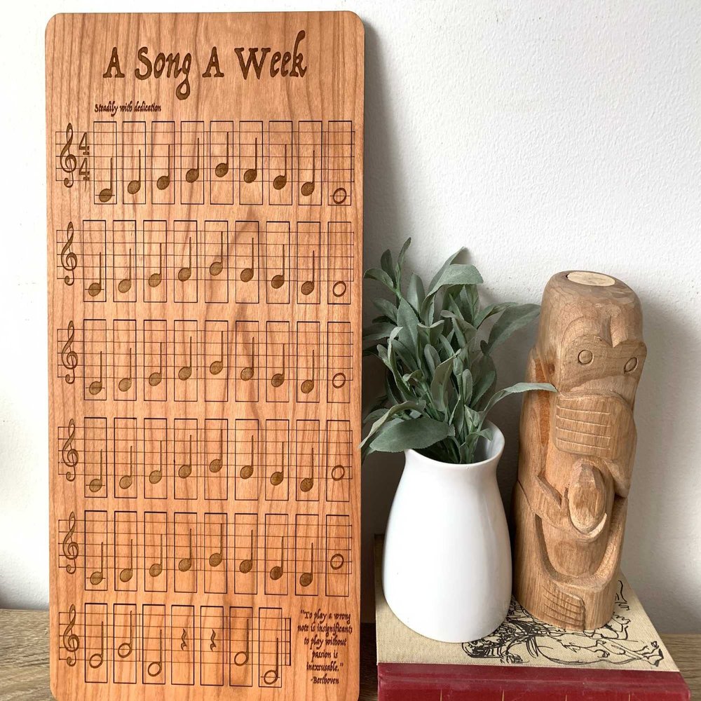 52 Songs in 52 Weeks Tracker Board | Whake Studios Bucket List Boards | BLB (White Oak)