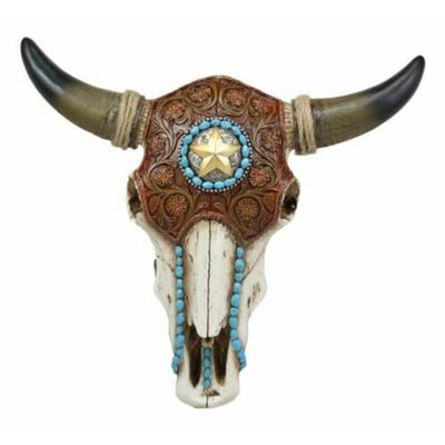 13" L Western Star Steer Bison Buffalo Bull Cow Head Wall Mount Decor