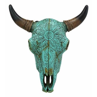 10" Steer Bison Buffalo Cow Turquoise Floral Lace Wall Decor Plaque