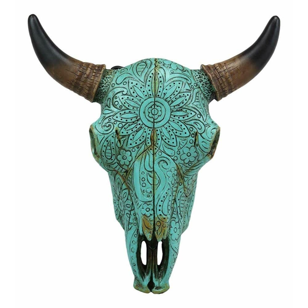 10" Steer Bison Buffalo Cow Turquoise Floral Lace Wall Decor Plaque