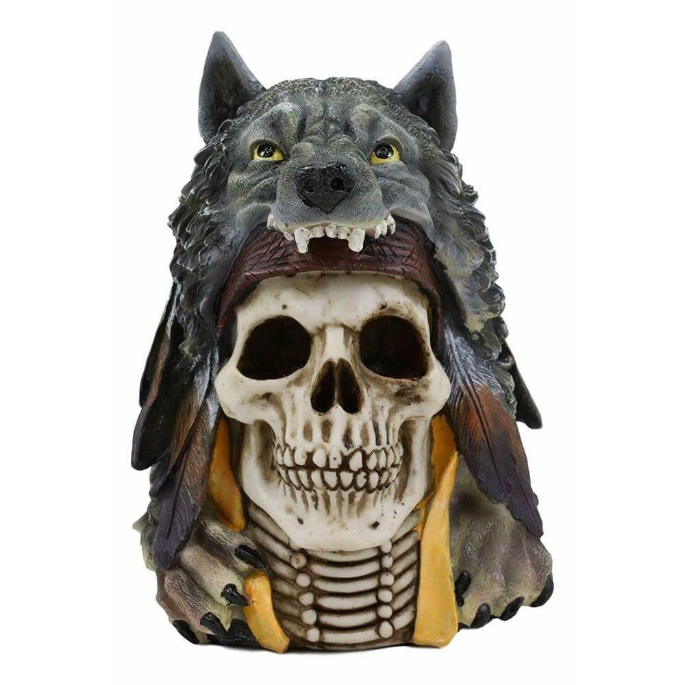 9" H Large Koitsenko Warrior Chief Black Wolf Headdress Statue Decor