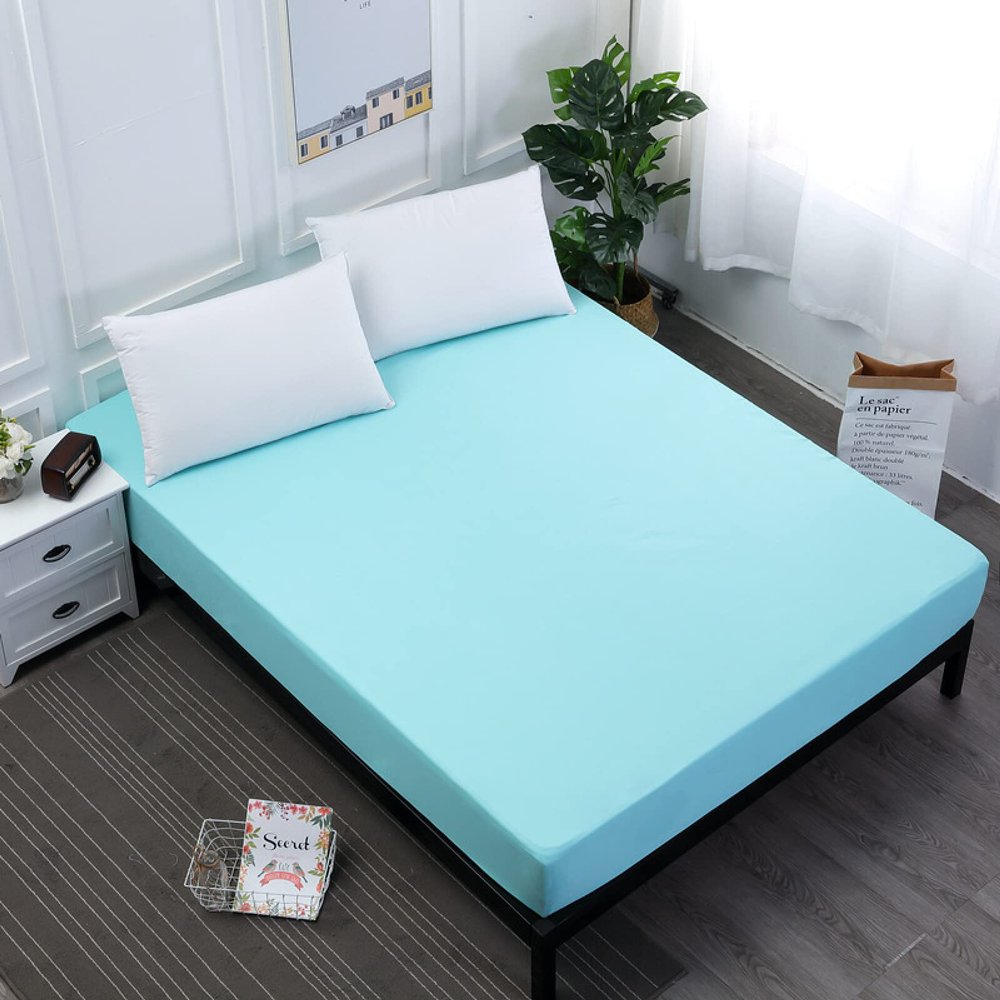 CFYCYHDZHT Coziest Bedding Set Bed Sheet,Polyester Cotton Waterproof Urine-Proof Mattress Protector,Elder Kids Full,Twin,Queen,King Deep Pocket Mattress Cover,Sky Blue,100cmX200cmX30cm