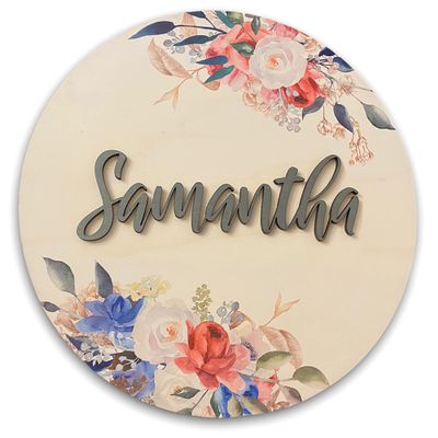 Nursery Name Sign for Girls Wooden Plaque Personalized Wood Round Wall Decor 3D Effect Sign for Kids Room