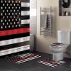 4 PCS Independence Day USA Flag Shower Curtain Set with Bath Rugs,American Red Line Fireman Waterproof Curtains Soft Bathroom Non-Slip Floor Mats Toilet U-Shaped Pad and Toilet Lid Covers Wood Plank view 2