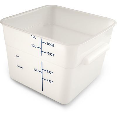 Carlisle FoodService Products Squares Square Food Storage Container with Stackable Design for Catering, Buffets, Restaurants, Plastic, 12 Quarts, White, (Pack of 6)