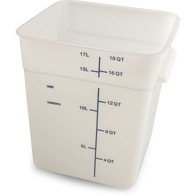 Carlisle FoodService Products Squares Square Food Storage Container with Stackable Design for Catering, Buffets, Restaurants, Plastic, 18 Quarts, White, (Pack of 6)