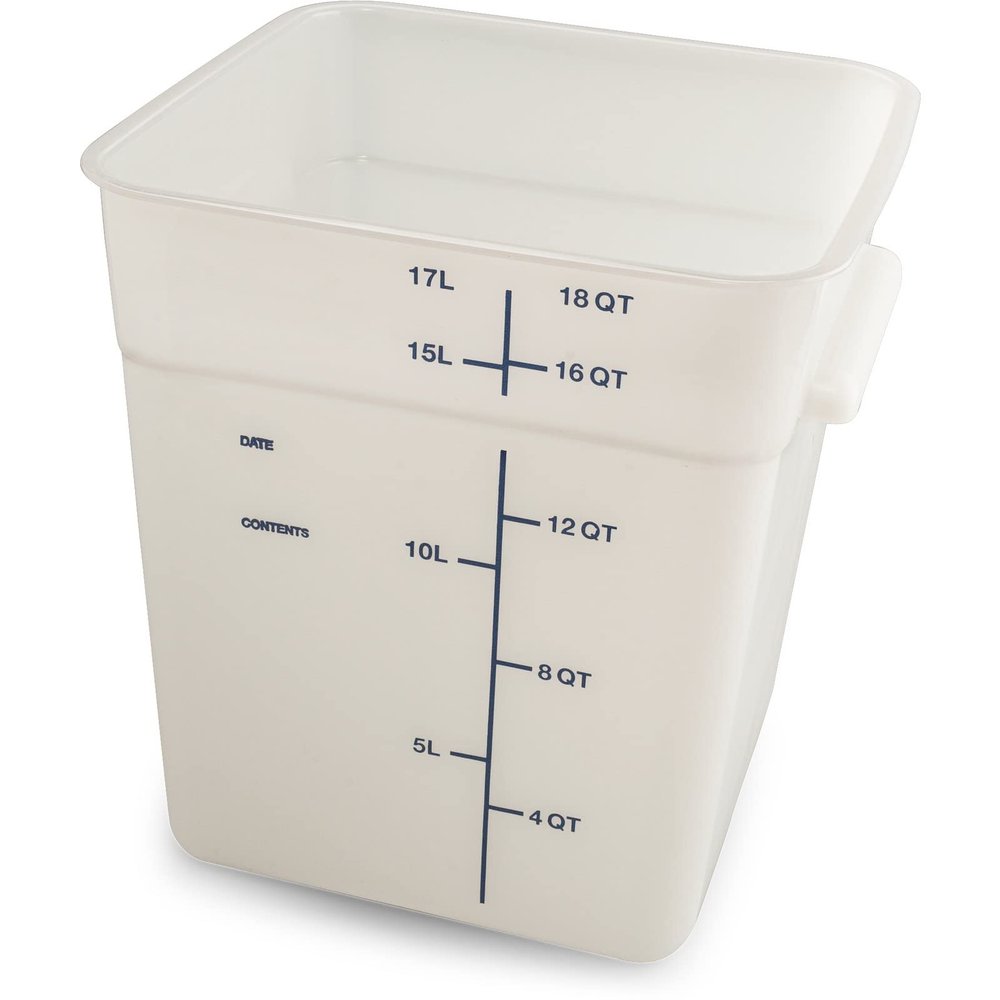 Carlisle FoodService Products Squares Square Food Storage Container with Stackable Design for Catering, Buffets, Restaurants, Plastic, 18 Quarts, White, (Pack of 6)