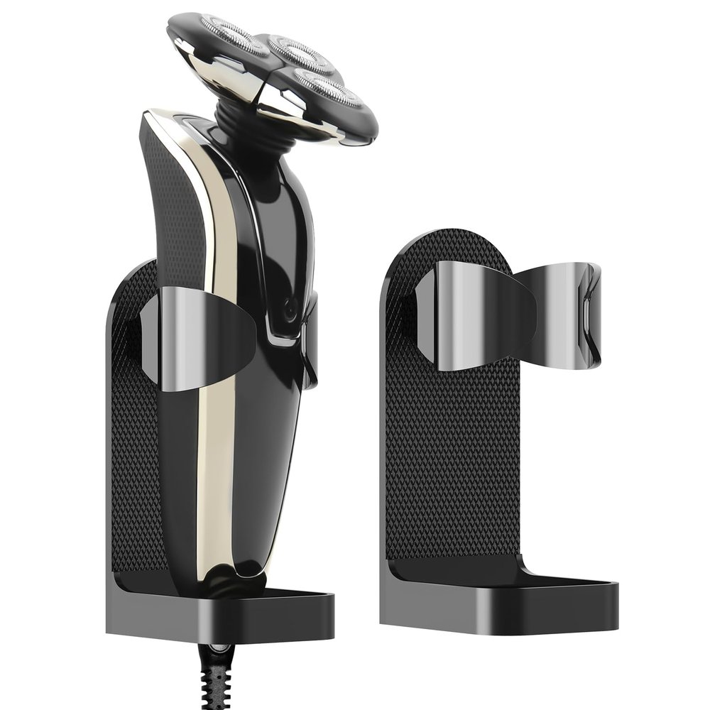 Linkidea 2 Pack Wall Mount Electric Shaver Holder, Self-adhesive Shower Organizer for Philips 7, 9 Series, Bathroom Razor Stand (Black)