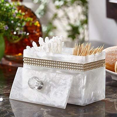 Crysdaralovebi Luxury Rhinestone Resin Bathroom Accessories Set Bathroom Tray Bathroom Kit Tea Tray Cotton Swab Box Toothpick Box Cosmetic Case (Toothpick Box)