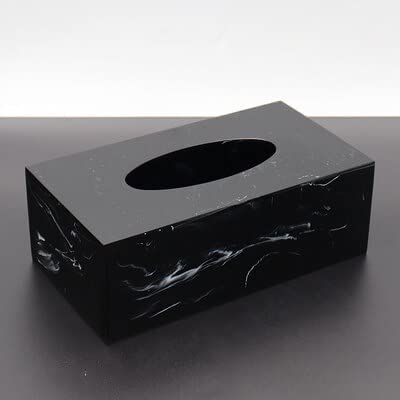 Crysdaralovebi Black Marble Pattern Resin Bathroom Set Storage Tray Toothbrush Holder Kit Liquid Soap Dispenser Hotel Bathroom Supplies Toothpi (Tissue Box 02)