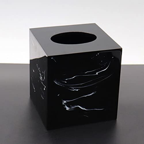 Crysdaralovebi Black Marble Pattern Resin Bathroom Set Storage Tray Toothbrush Holder Kit Liquid Soap Dispenser Hotel Bathroom Supplies Toothpi (Tissue Box 03)