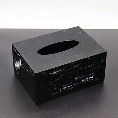 Crysdaralovebi Black Marble Pattern Resin Bathroom Set Storage Tray Toothbrush Holder Kit Liquid Soap Dispenser Hotel Bathroom Supplies Toothpi (Tissue Box 01)