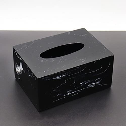 Crysdaralovebi Black Marble Pattern Resin Bathroom Set Storage Tray Toothbrush Holder Kit Liquid Soap Dispenser Hotel Bathroom Supplies Toothpi (Tissue Box 01)