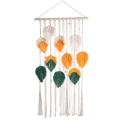 DUO ER Nordic Hand-Woven Feather Leaf Tapestry Moroccan Style Color Braided Rope Wall Decoration Homestay Background Cloth 40 * 80cm