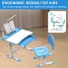 BELANITAS Kids Desk and Chair Set, Height Adjustable Kids School Desk for Kids, 40 Degree Tiltable with 3 Mode Light, Child Desk for Go Back School Gift, Blue view 3