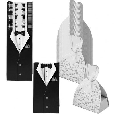 Froiny 100pcs Wedding Candy Box Dress Bride and Groom Gift Bags Party Favor Supplies