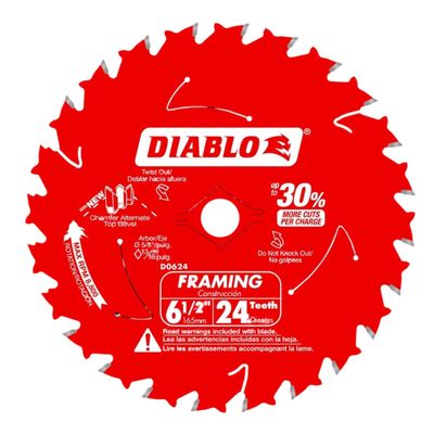 Diablo Framing Saw Blade for Wood - Tico Hi - Density Carbide, Non-Stick Perma-Shield Coating, 6-1/2" Diameter, 24 Teeth, .059" Kerf, 3-Pack - D0624X