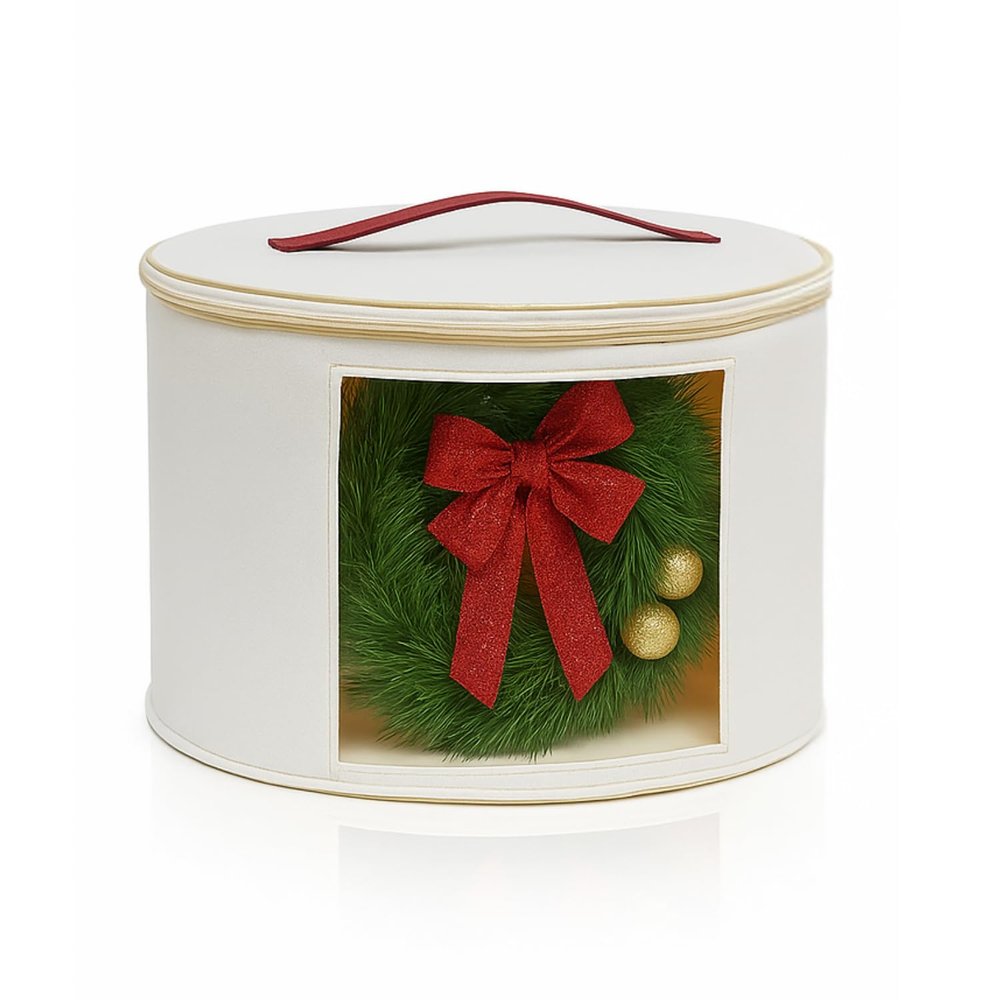 Christmas Wreath Storage Bag,Collapsible Felt Holiday Garland Container with Zipper & Handle, Durable Wreath Organizer Bin for Seasonal Decor Storage & Space-Saving Solution - Ivory