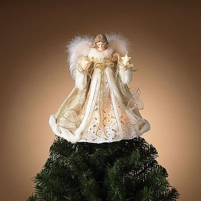 Gerson 2664110 Electric Lighted White Polyester Angel Tree Topper with 10 Lights, 14-inch Height