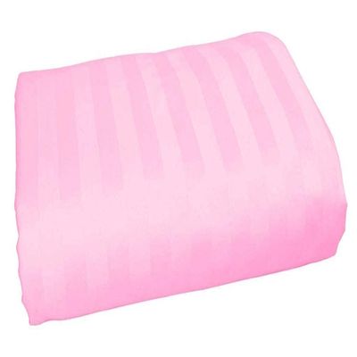 3-Pieces Flat Sheet (Flat Sheet + Pillow Cases) 600 Thread Count Combed Cotton 3-PC Piece Flat Sheet/Top Sheet Stripe Baby Pink RV Short Queen Size