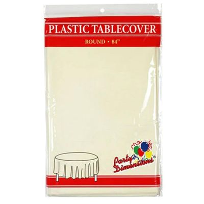 Party Dimension Tablecloth - 84" x 84" - Plastic Disposable Ivory Round Tablecover for Weddings, Banquets, Parties : 12 Count