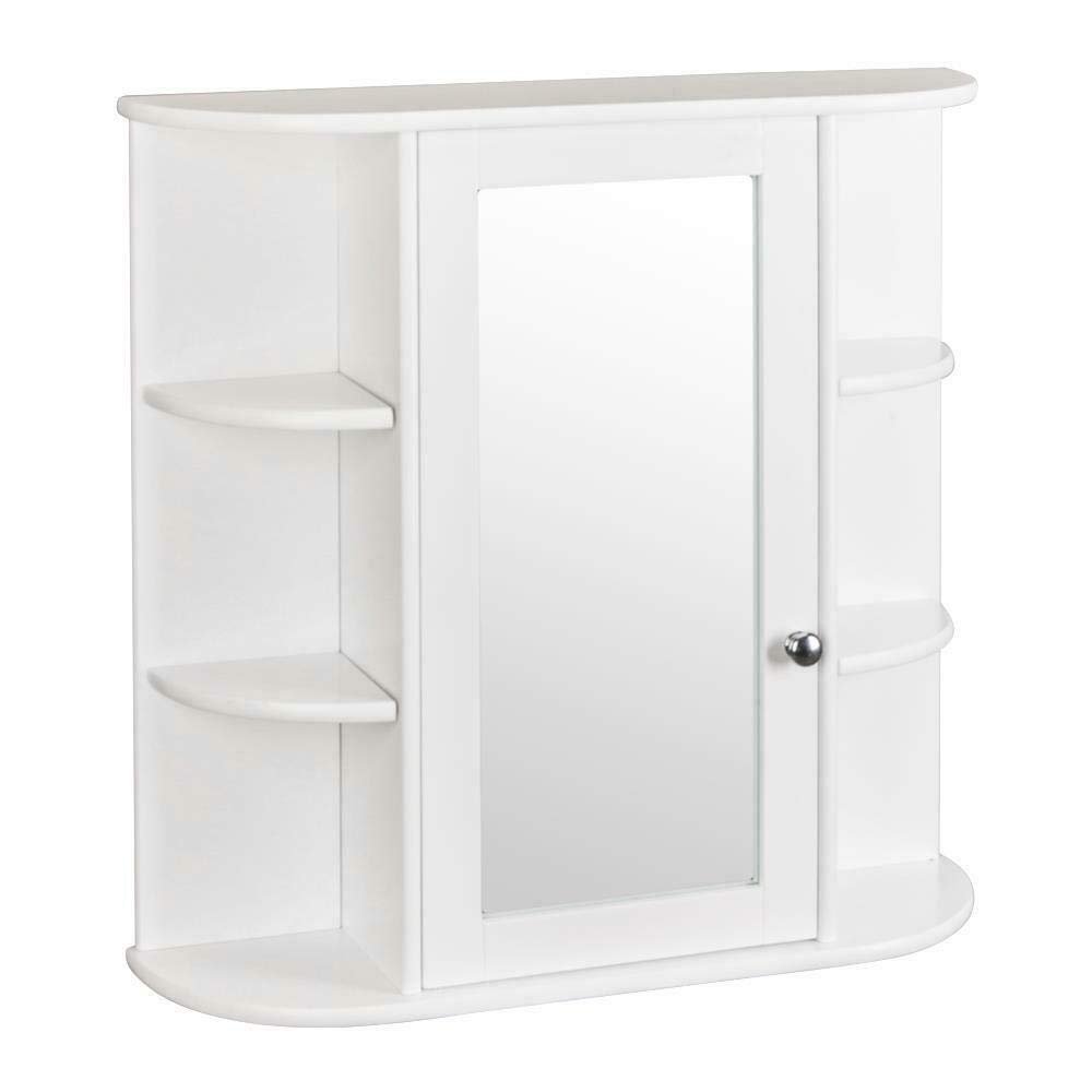 Neces Home Bathroom Wall Mount Cabinet Storage Shelf Over Toilet w/ Mirror Door White 7065977 0