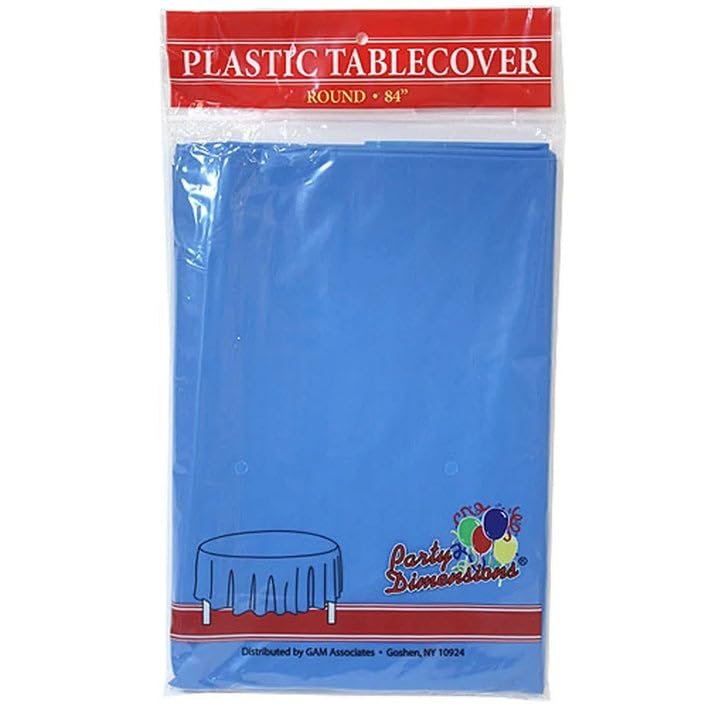 Party Dimension Tablecloth - 84" x 84" - Plastic Disposable Medium Blue Round Tablecover for Weddings, Banquets, Parties : 12 Count