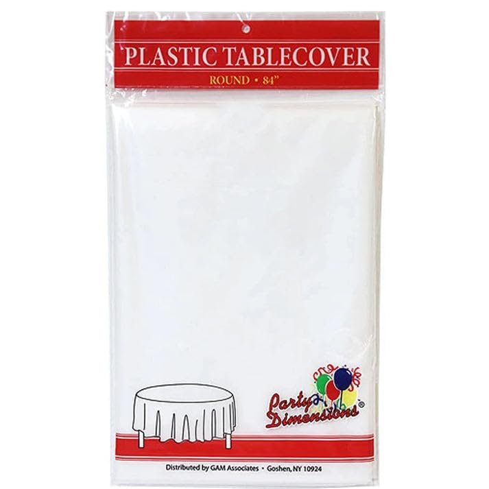Party Dimension Tablecloth - 84" x 84" - Plastic Disposable Clear Round Tablecover for Weddings, Banquets, Parties : 12 Count