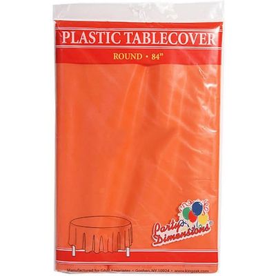 Party Dimension Tablecloth - 84" x 84" - Plastic Disposable Orange Round Tablecover for Weddings, Banquets, Parties : 12 Count