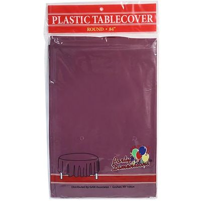 Party Dimension Tablecloth - 84" x 84" - Plastic Disposable Berry Round Tablecover for Weddings, Banquets, Parties : 12 Count