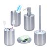 Relaxdays 5-Piece Bathroom Set, Polished Stainless Steel, Complete Toilet Accessories, Modern, Silver, 100% view 1