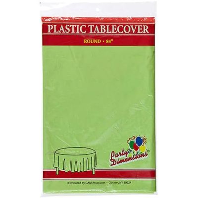 Party Dimension Tablecloth - 84" x 84" - Plastic Disposable Lime Green Round Tablecover for Weddings, Banquets, Parties : 12 Count