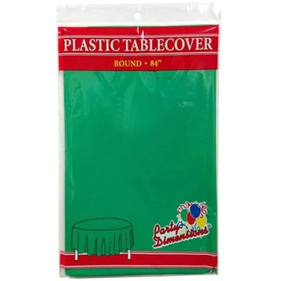 Party Dimension Tablecloth - 84" x 84" - Plastic Disposable Green Round Tablecover for Weddings, Banquets, Parties : 12 Count