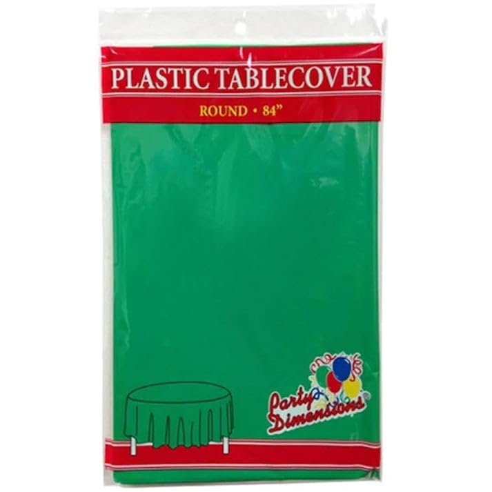 Party Dimension Tablecloth - 84" x 84" - Plastic Disposable Green Round Tablecover for Weddings, Banquets, Parties : 12 Count