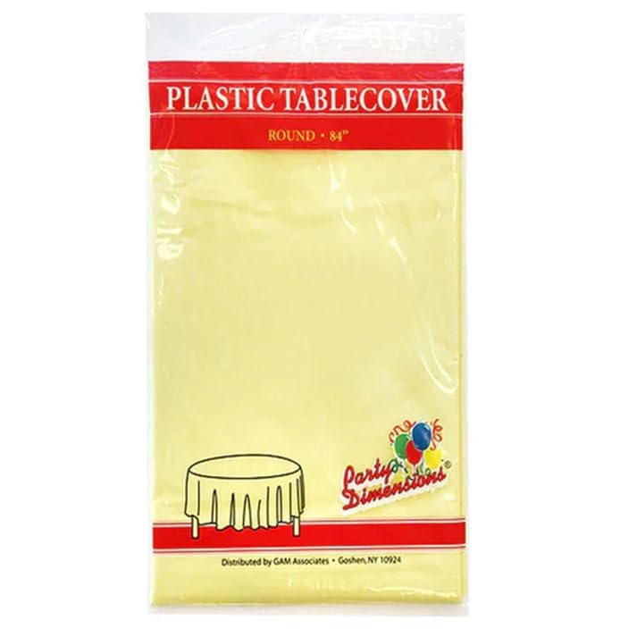 Party Dimension Tablecloth - 84" x 84" - Plastic Disposable Yellow Round Tablecover for Weddings, Banquets, Parties : 12 Count