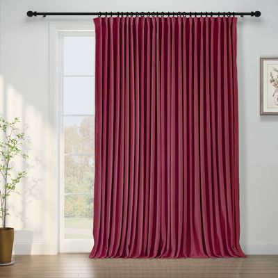 ChadMade Extra Wide Velvet Room Darkening Drape with Blackout Lined for Traverse Rod Versatile Rod Pocket Hook Belt Back Tab 100Wx96L, 1 Panel, Burgundy Red, Leon Collection