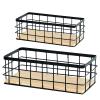 Basket Wallmount Metal Wire Storage Basket- 2 Pack with Wooden Chassis, Decorative Organizer Storage Tray for Hanging in Entryway, Mudroom, Bedroom, Bathroom, Laundry Room view 1