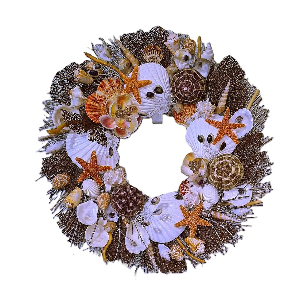 20" Seashell Wreath with Seafans, Sea Urchins and Stars in 5 Colors