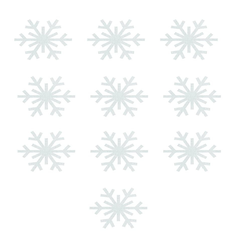 10 Mini Snowflake Iron On Transfer Shirt Decals (White Glitter)