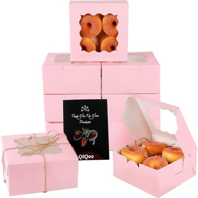 qiqee Pink Bakery Box with Window 60packs 6x6x3 Pink Cookie Boxes Pastry Box for Wedding Favor Birthday Party