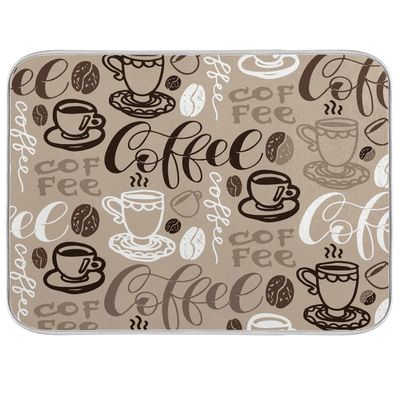 Brown Coffee Dish Drying Mat - 16 x 18 Inch Reversible Microfiber Kitchen Mat with High Absorbency