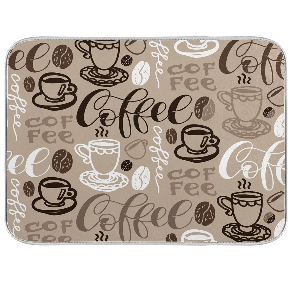 Brown Coffee Dish Drying Mat - 16 x 18 Inch Reversible Microfiber Kitchen Mat with High Absorbency