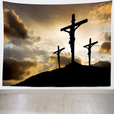 CORFOTO Fabric 70Wx47H Jesus Christ Tapestry Wall Hanging Crucifix Jesus Wall Tapestry Baptism Easter Trippy Meditation Wall Art for Living Room Decorations Bedroom College Dorm Decor