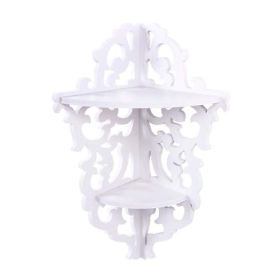 2 Tier Wall-Mounted Corner Shelf, Carved Home Bathroom Corner Shower Storage Shelf White Corner Display Rack