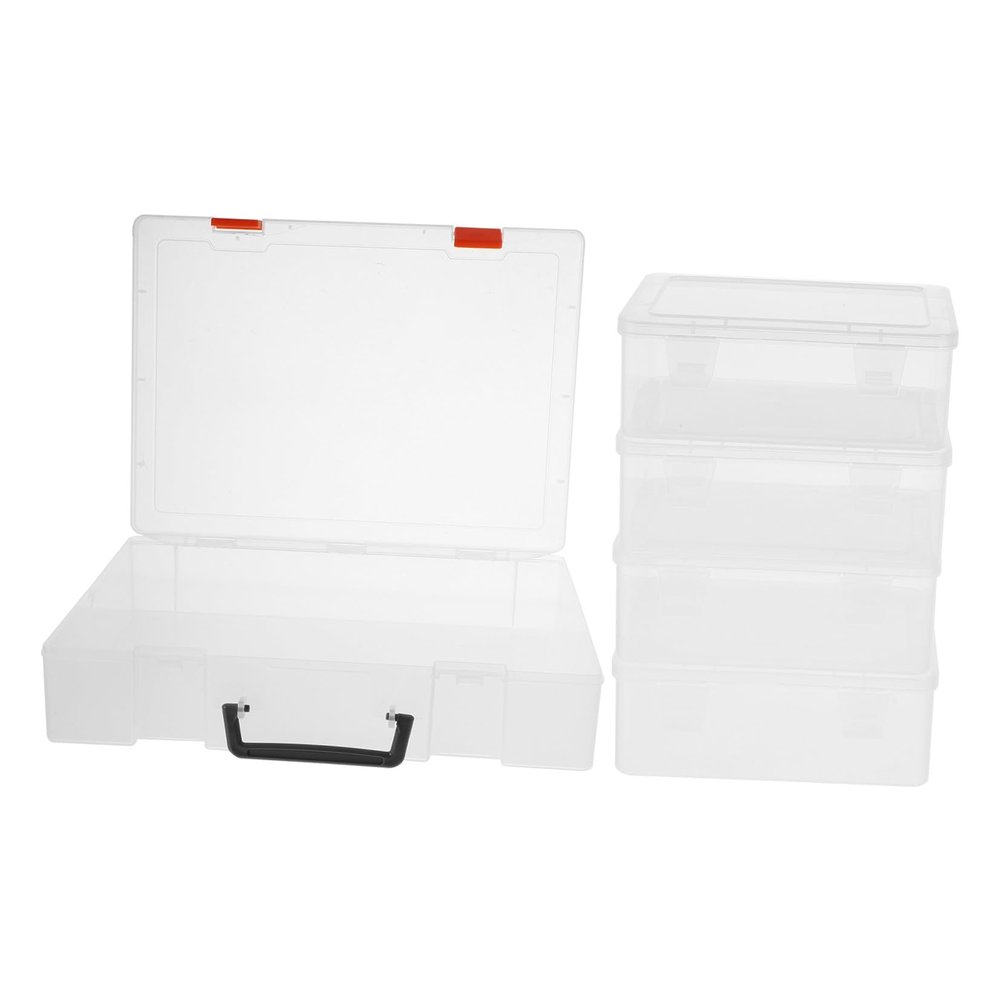 VICASKY 1 set Transparent Photo Storage Box Craft Keeper with Handle Inner Cases Photo Container Box Organizer for Stickers Stamps