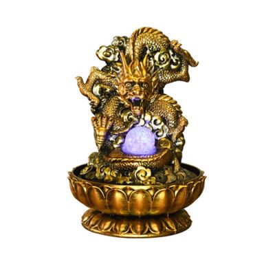 UYVI Tabletop Fountain Tabletop Fountain Resin Handmade Gold Dragon Desktop Fountain Lotus Base Waterscape Tabletop Fountains Decor 13 Inches Exquisite Decoration