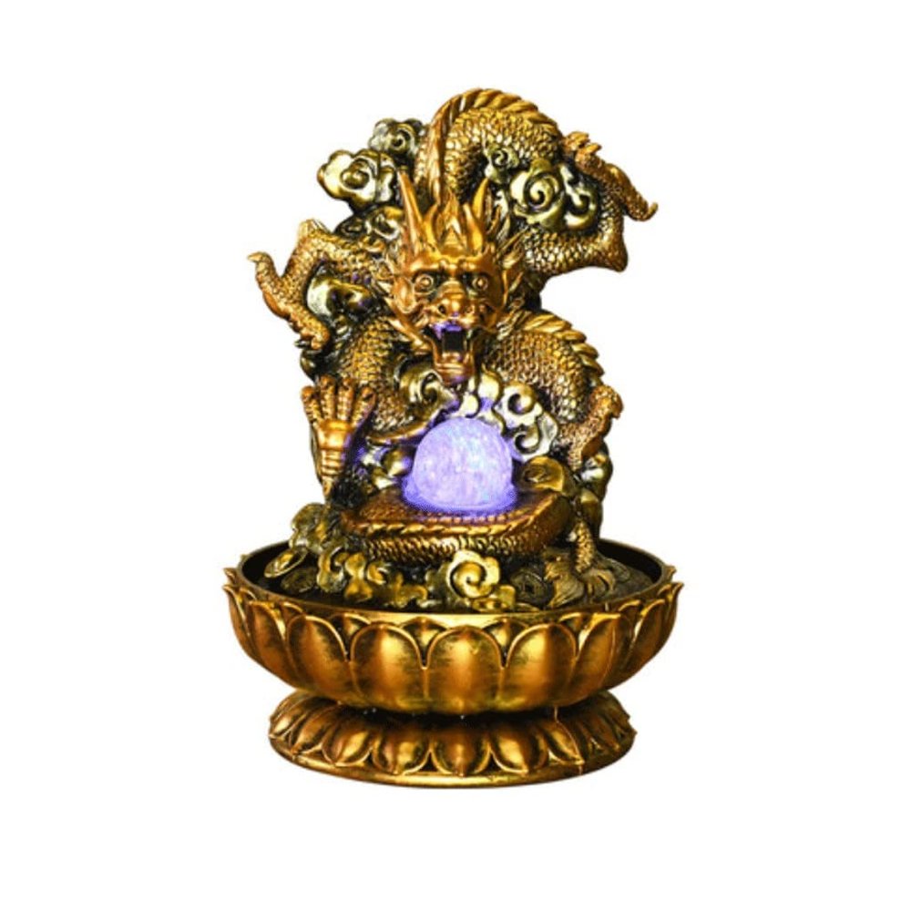 UYVI Tabletop Fountain Tabletop Fountain Resin Handmade Gold Dragon Desktop Fountain Lotus Base Waterscape Tabletop Fountains Decor 13 Inches Exquisite Decoration
