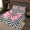 Pink Bow Bedspread Queen Size,Wavy Stripes Coverlet Set 3pcs for Kids Teens Girls Adult Room Decor, Geometric Quilted Coverlet Black Bedding Quilt with 2 Pillowcases view 1