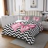 Pink Bow Bedspread Queen Size,Wavy Stripes Coverlet Set 3pcs for Kids Teens Girls Adult Room Decor, Geometric Quilted Coverlet Black Bedding Quilt with 2 Pillowcases view 3