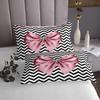 Pink Bow Bedspread Queen Size,Wavy Stripes Coverlet Set 3pcs for Kids Teens Girls Adult Room Decor, Geometric Quilted Coverlet Black Bedding Quilt with 2 Pillowcases view 4